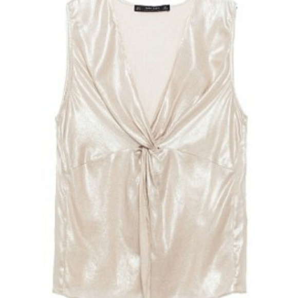 Zara NWT Metallic Gold Knot Front Sleeveless top - Picture 3 of 3